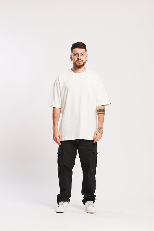 CAMISETA OVERSIZED BASICA BLANCA CUELLO RIB