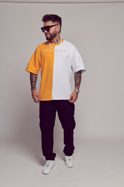 CAMISETA OVERSIZE BLANCA-NARANJA ESTAMPADO GAME OVER