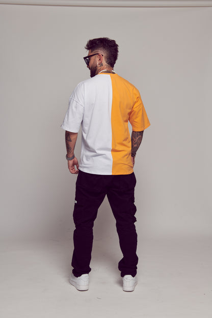 CAMISETA OVERSIZE BLANCA-NARANJA ESTAMPADO GAME OVER